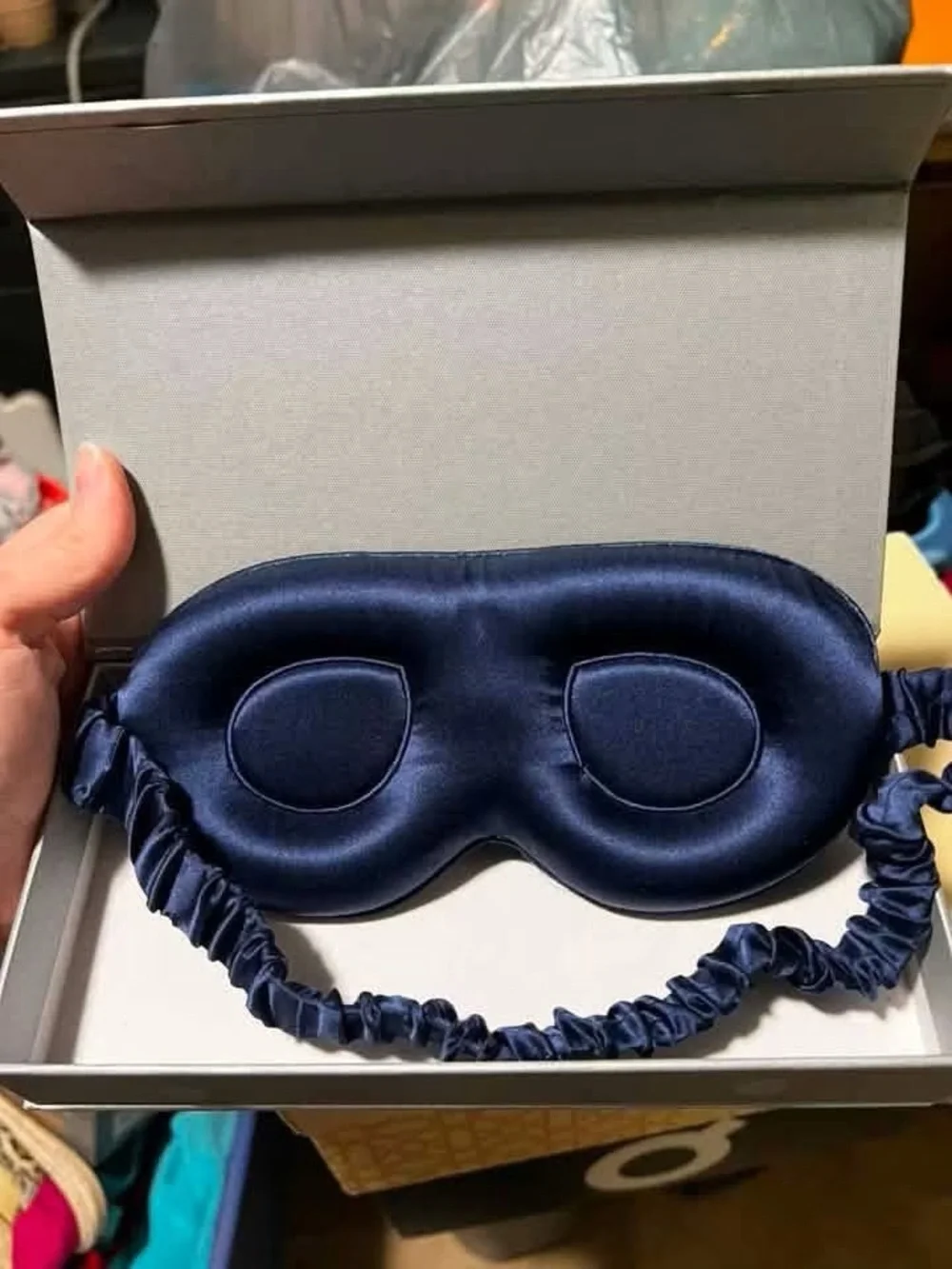 Navy Satin Padded Sleep Mask with Elastic Strap